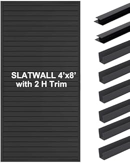 Slatwall Panels 4'x8' Garage Wall Organizer with 2 H Trim, Slat Wall Paneling Garage Slat Wall Storage Systems, Garage Tool Organizer Wall Mount, Slat Board PVC Wall Panels Garage Storage Organization