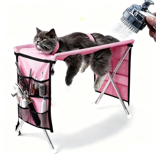 Dog Cat Grooming Hammock with Stand, Foldable Pet Grooming Sling Holder for…