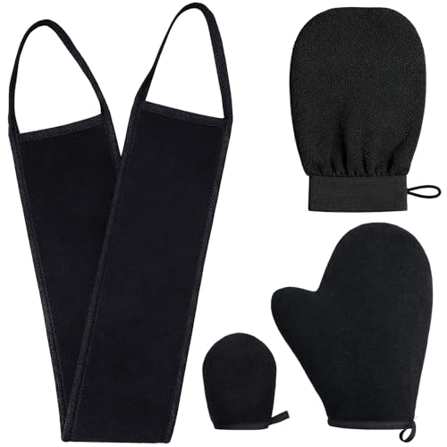 Lanjue Self Tanning Mitt Applicator, Black Shower Gloves with Velvet Glove & Anti-Slip Elastic Wrist, Streak-Free Reusable Back Tanner Applicator, Washable for Even Self Tan Application on Body & Back