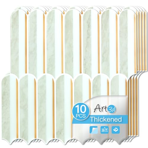 Art3d 12 x 12 Inch Heavy-Duty Peel and Stick Backsplash, Self-Adhesive Wall Tiles for Kitchen Bathroom Decor, 10-Pack Dolomite Gray & White with Light Gold