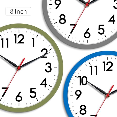 Image of AKCISOT Wall Clock 8 Inch Silent Non-Ticking Modern Clocks Battery Operated - Analog Small Classic for Office, Home, Bathroom, Kitchen, Bedroom, School(Olive Green)