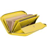 [RafiCaro] 財布 レディース ギャルソンウォレット 牛革 長財布 緑 レシートと小銭 仕分け BOX型 コインスルー 大容量 イエロー