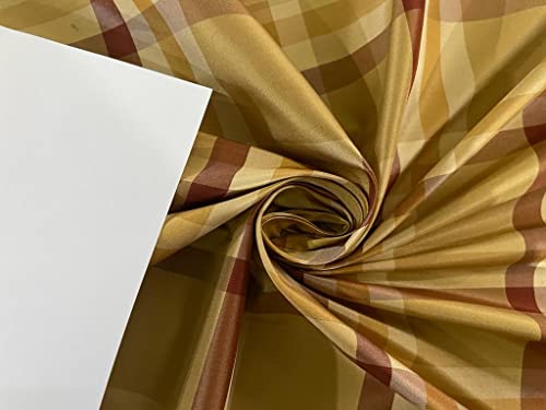 Taffetas 100 % pure soie anti-plis mous tissu carreaux dorés rouillés pour donner du volume
