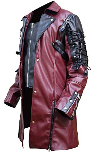 FaddyRox Steampunk Leather Jacket Gothic Coat - Maroon & Black - Faux Leather2