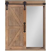 Kate and Laurel Cates Decorative Wood Wall Storage Cabinet with Rectangle Mirror and Sliding Barn Door, 22 x 28, Rustic Brown, Farmhouse Decor for Wall Storage