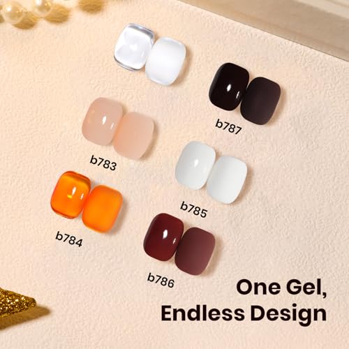 Image of Beetles Blooming Gel Polish Set - Amber Traces 5 Colors Fall Gel Polish White Jelly Nude Brown with 1 Bottle Blooming Gel, 15ML Full Size Soak Off Uv Nail Art Gift for Women