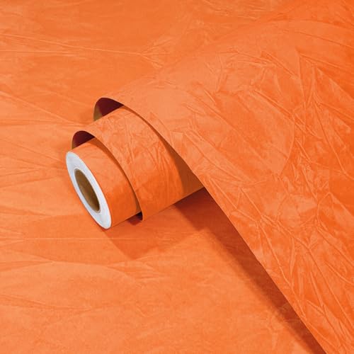 Wallercity 11.8''x78.7'' Creative Orange Velvet Flocking Liner for Art Craft DIY Project Soft Flocking Fabric Contact Paper for Jewelry Box Cabinets Peel & Stick Felt Wallpaper for Shelf Drawer Lining