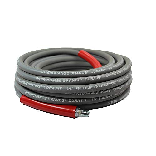 INTERCHANGE BRANDS, LLC - 3/8 In x 50ft 6000 PSI High Pressure Washer Hose Gray Non-Marking, R2 2-Wire Braid, Quick Couplers, 275 Max Temp, Assembled in USA