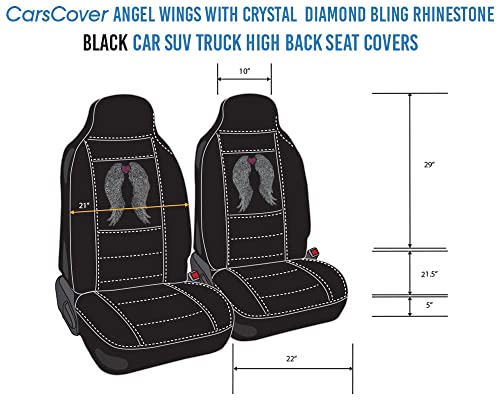 Carscover Angel Wings With Heart Crystal Diamond Bling Rhinestone Black Car Suv Truck High Back Seat Covers #TOP5