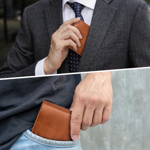Image of Chelmon Slim Wallet for Men ID Window with RFID Blocking Minimalist Front Pocket Bifold Bussiness Card Holder Gift for Men, Alaska Brown