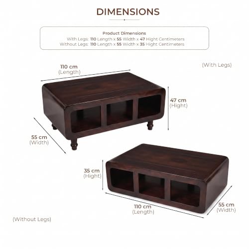 Image of SONA ART & CRAFTS Sheesham Wooden Center Table for Living Room Home with Storage | Tea Coffee Table Wooden | Centre Table for Living Room - Walnut Finish