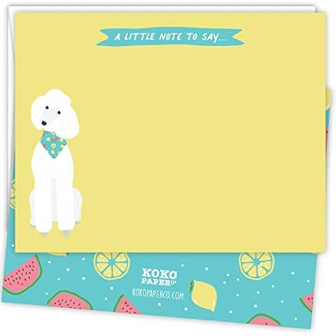 Koko Paper Co White Poodle Blank Note Cards (25 Count) | Envelopes Included | Printed on Heavy Card Stock Cover