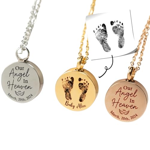 Lucy Engraving Personalized Infant Loss Urn Necklace, Baby Footprints Cremation Jewelry, Memorial Necklace for Ashes - Loss of Baby Miscarriage Sympathy Gifts