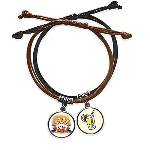 Bracelet corde et cuir motif dés de casino et jetons de poker pour homme et femme