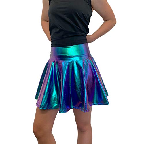 Holographic Oil Slick Skater Skirt - Made in USA