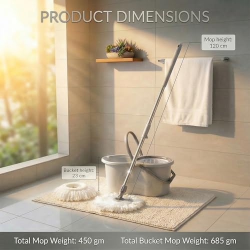 Image of Samarthya Magic Mop 360 Spin Mop with Twin Bucket, Wringer, Telescopic Stainless Steel Pole, 2 Microfiber Refills, Grey