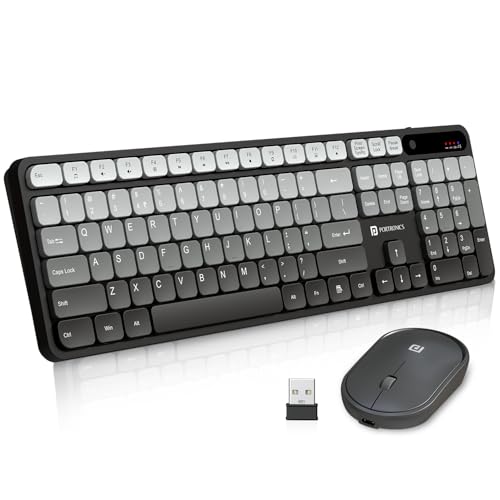 Image of Portronics Key11 Combo Rechargeable Wireless Keyboard and Mouse Set, Bluetooth 5.3&2.4GHz Wireless,Type-C Fast Charging,Gradient Keys, Noiseless Typing, High Precision Mouse, for PC&Laptop(Grey)