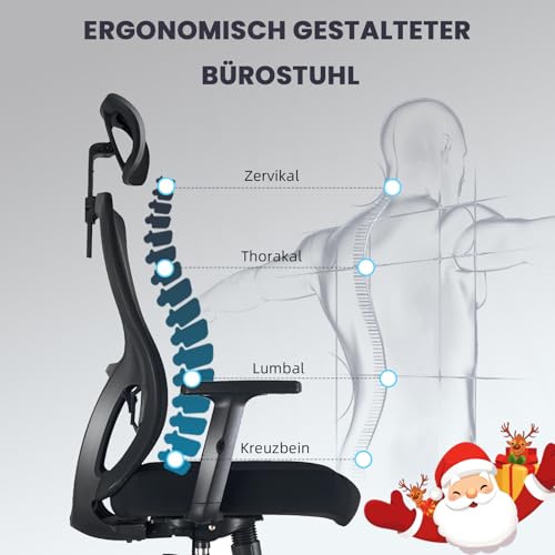 Durrafy Office Chair, Desk Chair with Adjustable Headrest, Lumbar support and Liftable Armrest, High Back Ergonomic Office Chair, Breathable Mesh Backrest for Comfort, Computer Chairs - Image 5