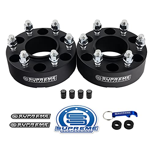 Supreme Suspensions - 2pc Set - Black - 1.5" Hub Centric Wheel Spacers for 2004-2014 Ford F-150 2WD 4WD - 6x135mm Bolt Pattern, M14x2 Studs, 87mm Center Bore [Includes 4 Tire Valve Caps]
