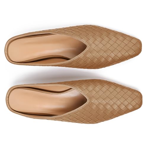 Image of Woven Mules for Women Slip on Comfortabke Metallic Slides Ladies Trendy Square Toe Hidden Wedge Mules