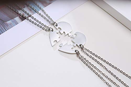 MEALGUET Personalized Name Initial Stainless Steel Heart Shape BFF Puzzle Necklace 2/3/4/5/6 Pcs for Family Love Best Friend Matching Necklace Set4