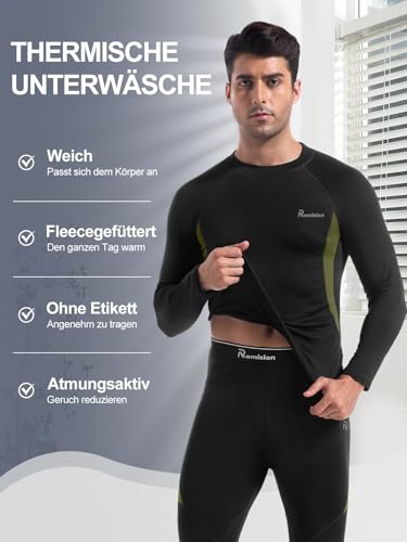 romision Thermounterwäsche Herren Atmungsaktiv Thermoaktiv Funktionsunterwäsche Innenfleece Skiunterwäsche Weich Thermo Unterwäsche Set