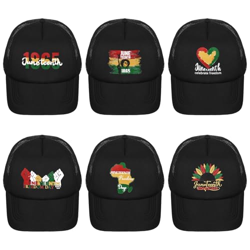 Image of Hercicy 6 Pcs Juneteenth Trucker Hat African Black Hat for Women Men Juneteenth Gift Cap Celebrate 1865 Africa Map Baseball Cap