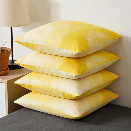 Traziewell Yellow Cushion Covers 45x45 cm Set of 4 Geometric Abstract Cushion Cases Square Decorative Pillow Covers for Sofa Living Room 6120
