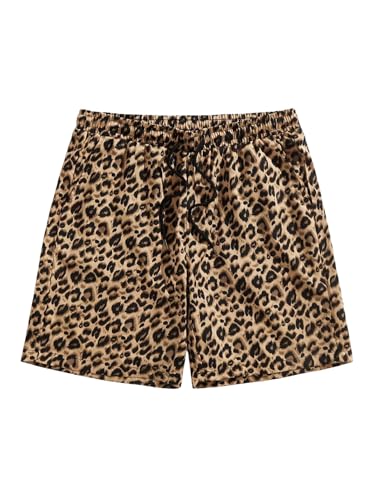 VIPWOLF Men's Cheetah Print Shorts Leopard Drawstring Waist