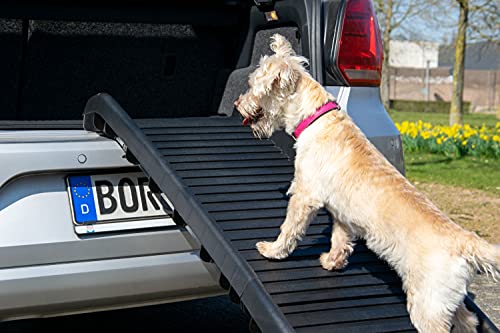 dobar® 62310e Kofferraumrampe Kunststoff - Hunderampe faltbar 90 kg Traglast - Einstiegshilfe für Haustiere Rückenschonend - Hundetreppe Auto - Klapprampe - Hundeautorampe - 151 x 40 x 9 cm - Schwarz