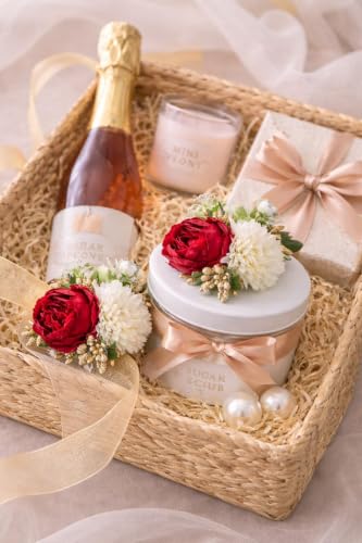 Image of SATYAM KRAFT 18 Pcs Handmade Artificial Peonies Flower Bunch for Hamper, Flower Brooch Hamper, Trousseau Packing, Decoration, Gifting, DIY Craft & Wedding (Red Bunch)
