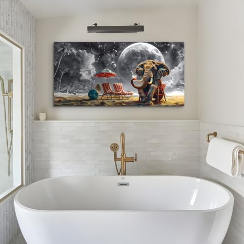 SERIMINO Large Canvas Wall Art, Fantasy Beach Elephant Pictures Wall Decor Living Room, Galaxy Space Abstract Canvas Prints Paintings, Animal Landscape Office Bathroom Decor Paintings 24"X48"