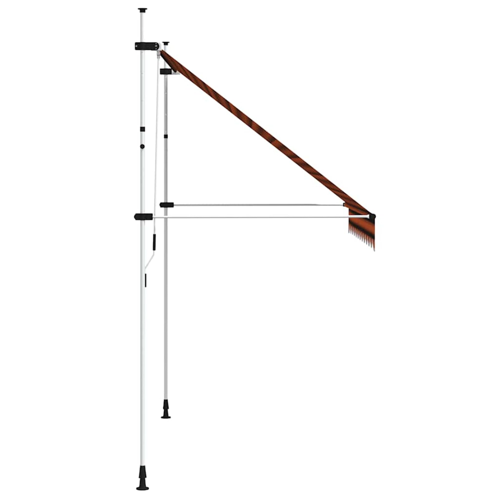Wysuwana markiza balkonowa, obsługiwana ręcznie, 250 cm, pomarańczowa i brązowa, bez wiercenia, z korbą ręczną, aluminiowa markiza odporna na promieniowanie UV, regulacja wysokości i działanie