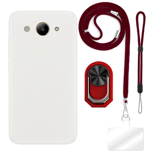 ESACMOT [4 en 1 Funda Compatible con Huawei Y3 2018 con Lanyard, Correa de Mano y Anillo, Funda Protectora Antigolpes Kit de Viaje (Conjunto Rojo)