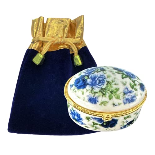 Evenchae Miniature Porcelain Box - Jewelry, Trinkets, Mementos, Keepsakes - Gift Ready W/Velvet Bag #TOP6