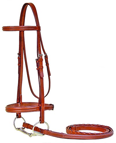 Paris Tack Triple Stitch Bridle with Laced Reins, Chestnut, Full