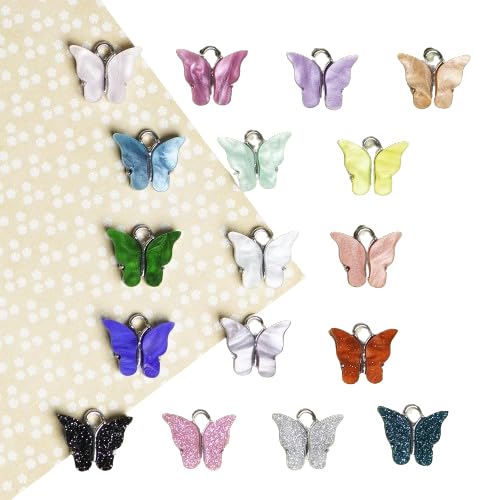 SATRA TRADERS Silver Acrylic Butterfly Shape Charm Pendant | 12mm (06pcs)