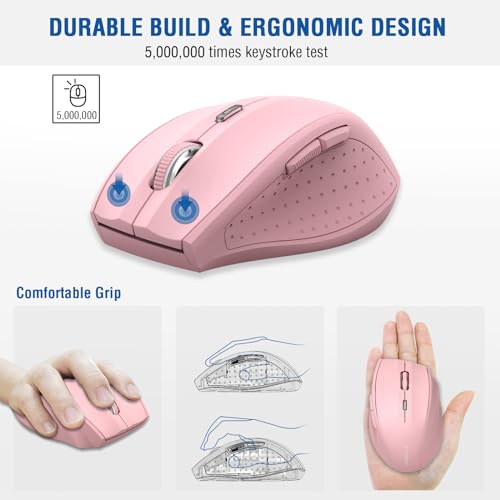 Image of E-YOOSO Wireless Mouse, Computer Mouse 18 Months Battery Life Cordless Mouse, 5-Level 4800 DPI, 6 Button Ergo Wireless Mice, 2.4G Portable USB Wireless Mouse for Laptop, Mac, Chromebook, PC(Pink)