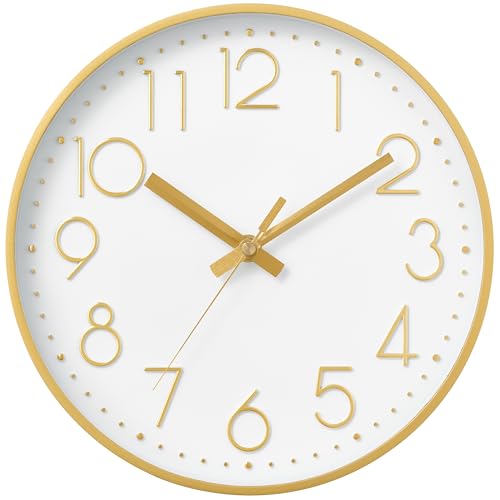 Image of DAXSMY Wall Clock 12 Inch Gold Decorative, Battery Operated Silent