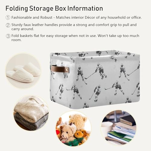 Image of Aslsiy Storage Basket Gray Hockey Players Nursery Bins Baby Canvas Box Clothes Shelf Basket Laundry Hampers 2 Pcs