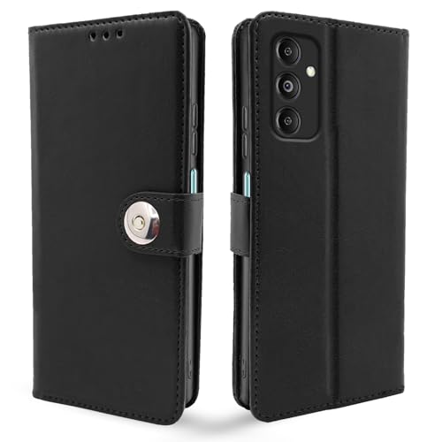 Image of Pikkme Flip Cover Leather Finish | Inside TPU with Card Pockets | Wallet Stand and Shock Proof | Complete Protection Button Flip Case for Samsung Galaxy M35 5G (Black)