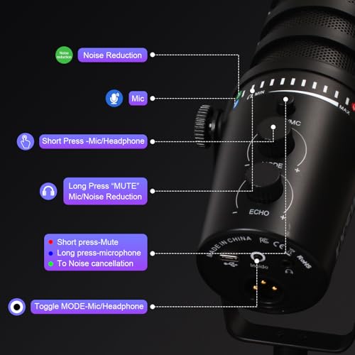 Image of Dynamic Microphone for Gaming, Streaming,Podcast Recording - Computer Microphone with USB C Plug & Play, Noise Cancelling, Mute Gain Button - Studio-Quality Sound for PC /Laptop /PS5