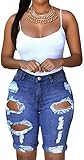 onlypuff Blue Jeans Women Plus Size Distressed Shorts Casual Frayed Destroy Bermuda Denim Ripped...