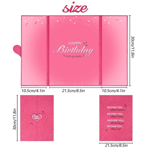 Image of Holkcog Pink Birthday Party Decorations for Girls, Glitter Let's Go Party Alternative Signature Guest Book for Women, Hot Pink Birthday Gifts Signing Card Board, Behind You All Your Menories Supply