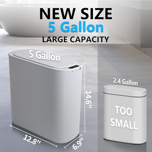 Image of TIPGO 5 Gallon Motion Senor Bathroom Trash Can with Lid, Automatic Garbage Can Touchless, Smart Plastic Waste Basket for Narrow Spaces, Bathroom, Office, Bedroom, Living Room (Gray)