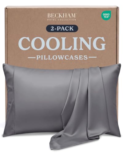Image of Beckham Hotel Collection Cooling Pillowcases for Hot Sleepers, Standard /Queen Size Set of 2, Cool Touch Pillow Cases, Envelope Closure, Silky Soft, Breathable, Dark Gray