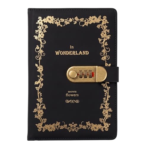 Image of Diary with Lock, A5 Personal Notebook with 3-Digit Combination Lock, PU Leather Journal for Women & Men | Secret Writing Notebook for Girls, Boys, Office & School and Gifts (22 X 15 CM) (WONDERLAND)