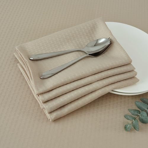 Image of maxmill Cloth Napkins 20 x 20 Inch Weaved Texture Pattern Soft Comfortable and Luxury Serviette for Restaurant Family Dinners Weddings Parties and Banquets Set of 4 Pieces, Natural