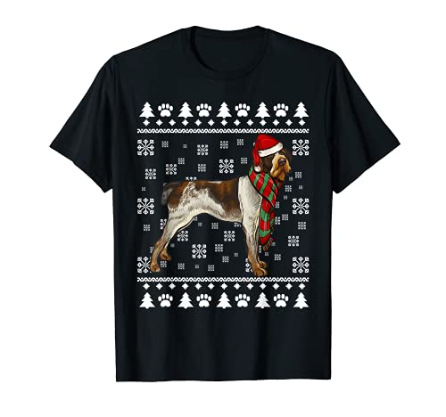 German Wirehaired Pointer Dog Santa Hat Xmas Ugly Christmas T-Shirt, Black