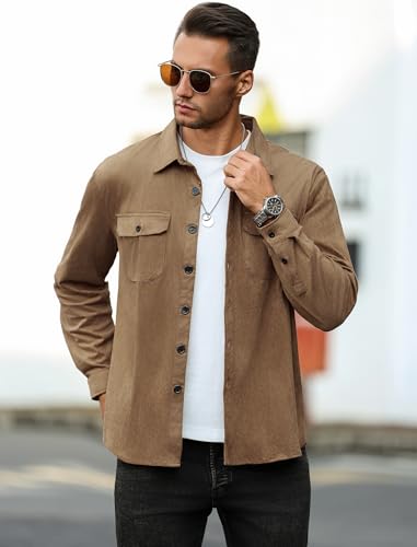 Image of ZAFUL Men's Faux Suede Button Down Shirts Jacket Lightweight Shirt Jacket Long Sleeve Work Coat Solid Color Overshirt